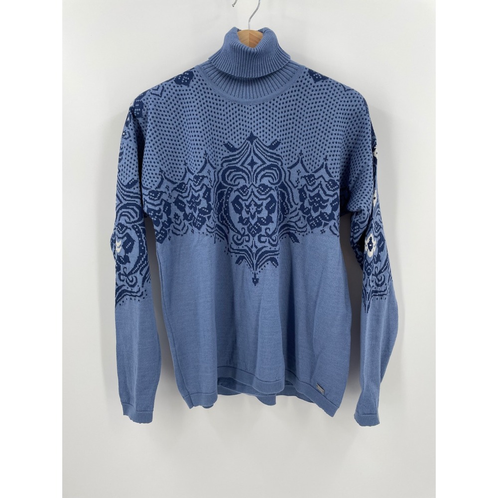 Dale of Norway Rosendal Blue Shadow Merino Wool Turtleneck Sweater Women's M NWT